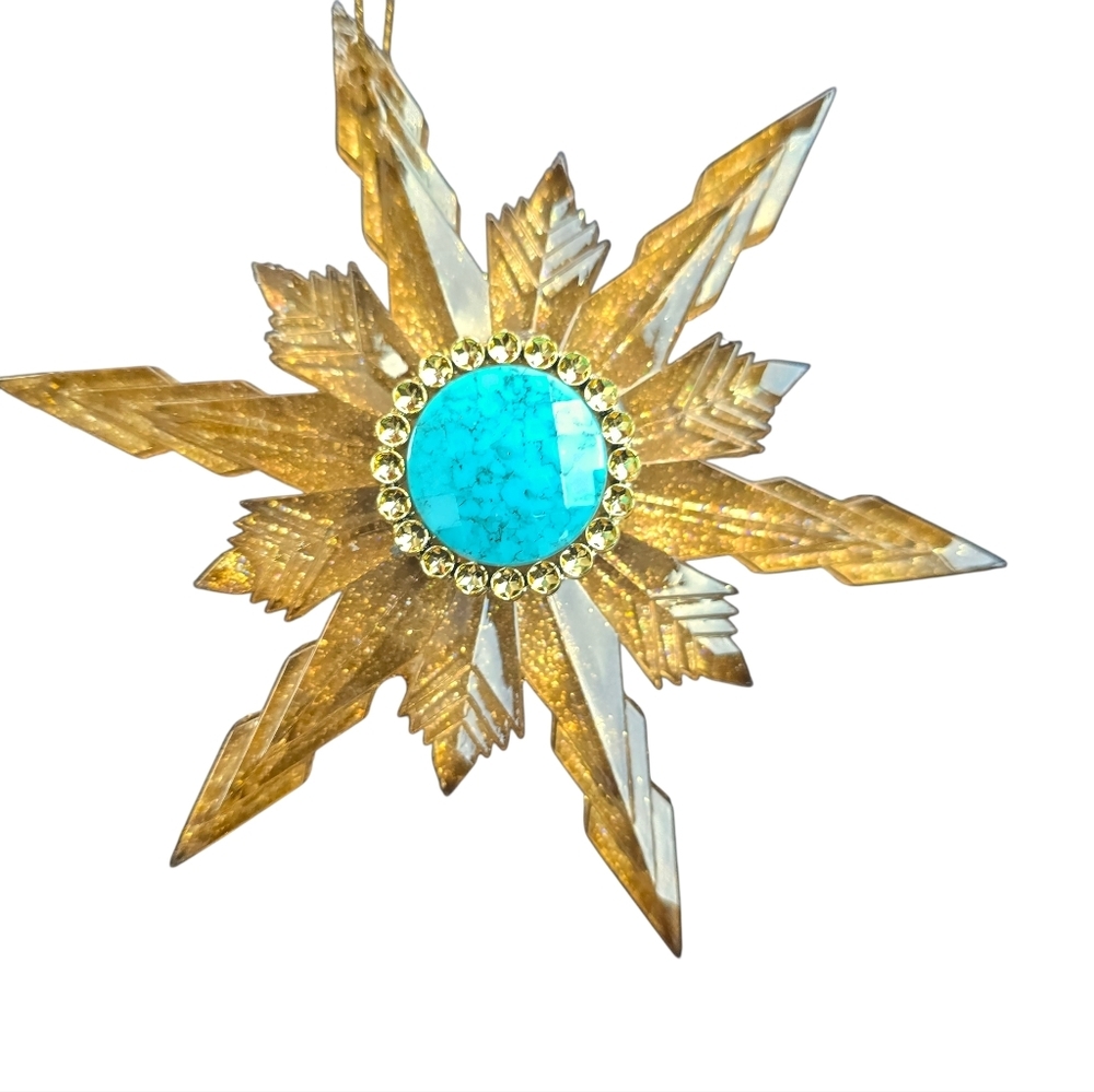 Katherine's Collection Gold Starburst Ornament Turquoise Jewel 4" Decor - Picture 3 of 4